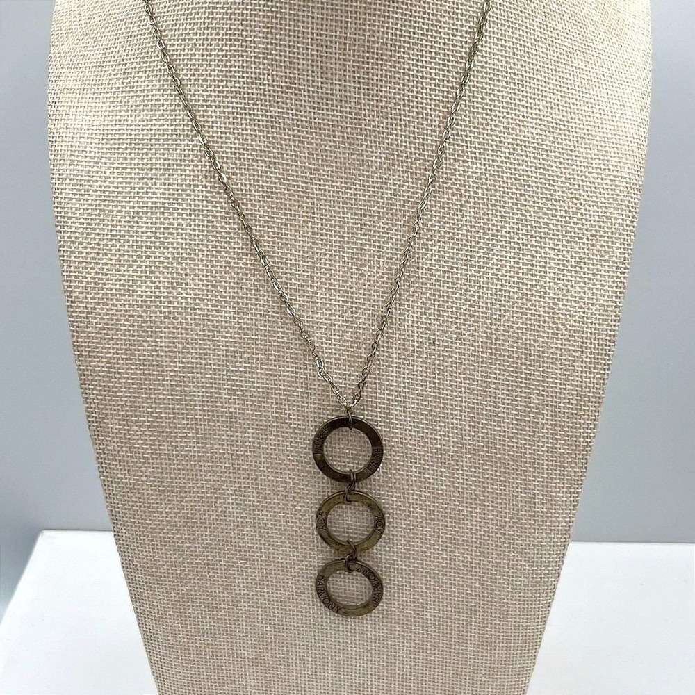 Vintage Faith Joy Harmony Triple Ring Pendant Necklace Mixed Metal Inspirational